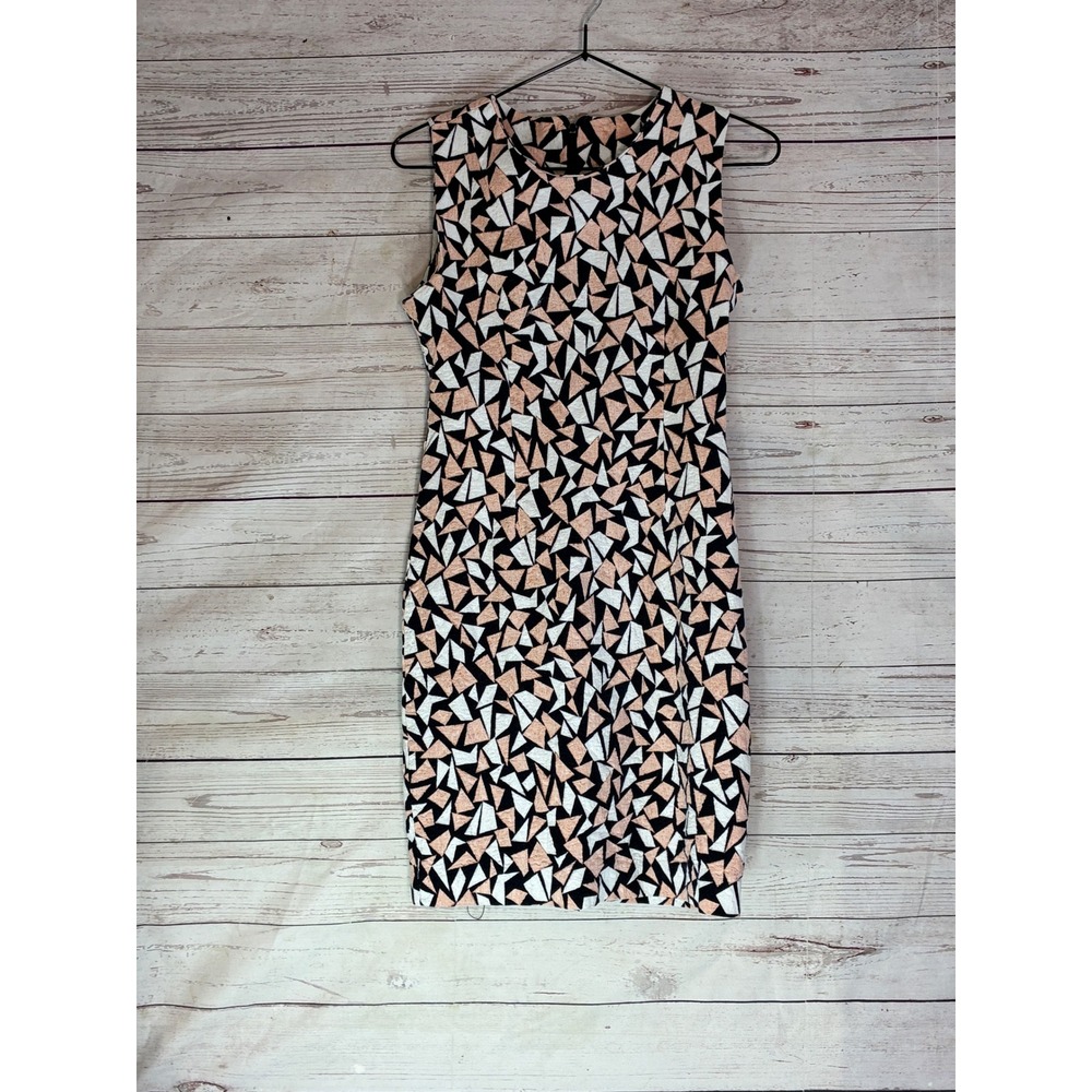 Blanc Sleeveless Preppy Sheath Dress Geometric Mod Retro Mosaic Textured Small - Picture 10 of 10